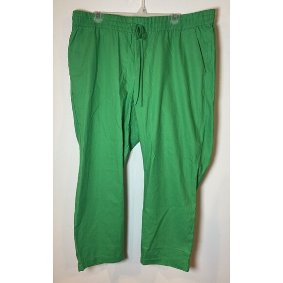 NWT J.Crew Linen Blend Pants Tie Waist Straight Leg Ankle Green Size 18 New - Picture 2 of 6
